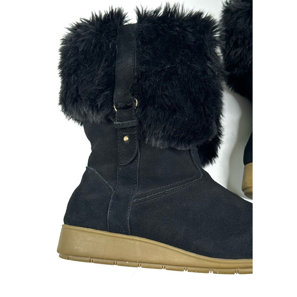 LANDS' END Mendota Black Suede Faux Fur Snow Boots Womens Size 7B Pull-On 420483 - Picture 7 of 11